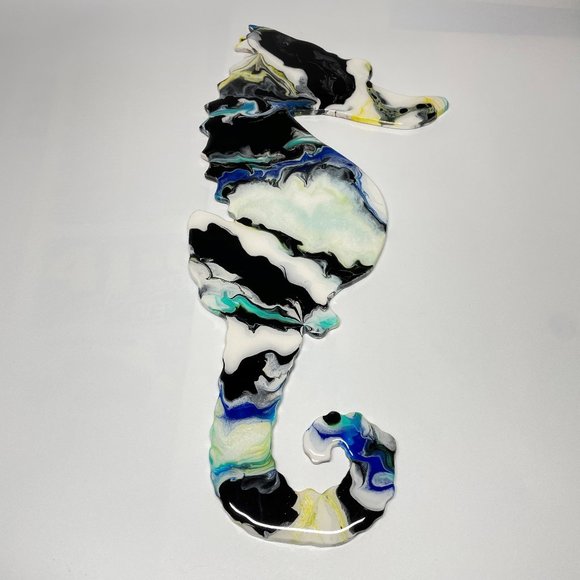 Hand Crafted Other - NWOT Fluid Art Seahorse on Wood, Abstract Art
